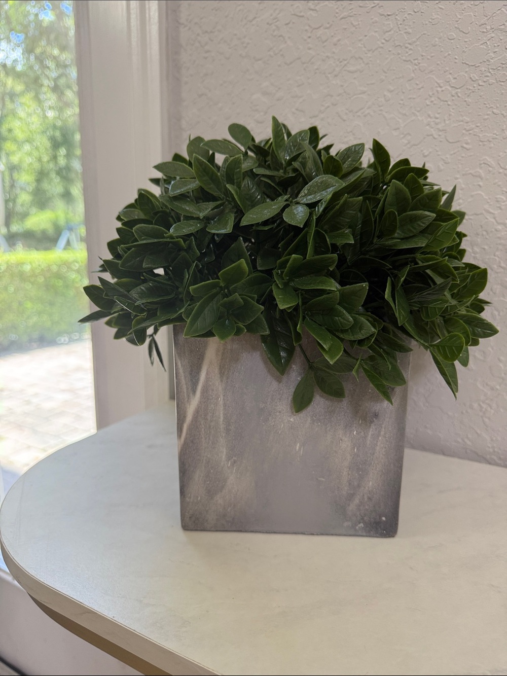 Artificial Boxwood Plant in Gray Marble Square Planter - Home Accents